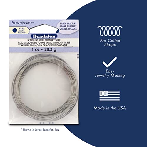 Beadalon Remembrance Stainless Steel Memory Wire, Round, Bracelet, Bright, 1 oz, Approx. 75 coils - size: Bracelet, style: 1 oz, approx. 75 coils