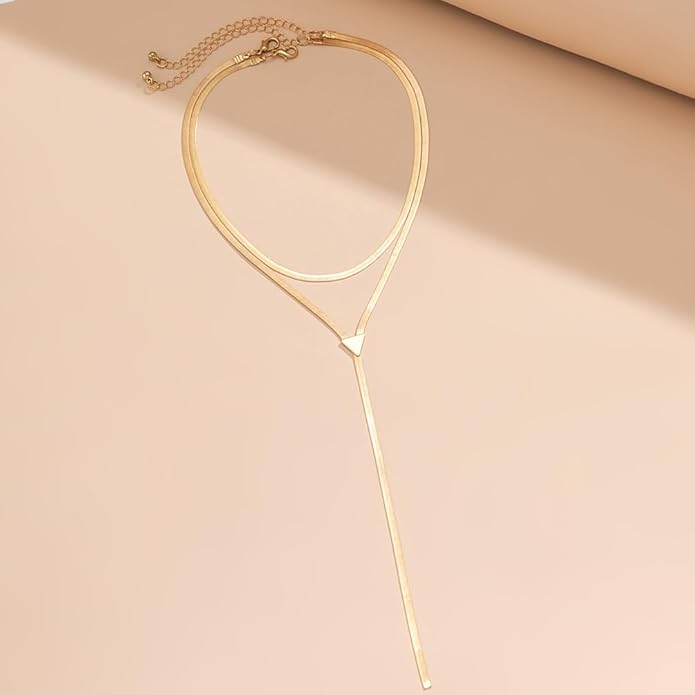 2Pcs Gold Long Snake Chain Y Drop Necklaces for Women Trendy Statement Layered Lariat Choker Necklace Y2K Formal Prom Party Jewelry Accessories Gift