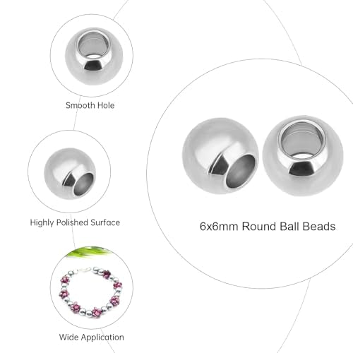 100 Pcs Stainless Steel Spacer Beads, 6mm Metal Spacer Beads, 2.5mm Hole 304 Stainless Steel Rondelle Loose Bead for DIY Bracelet Jewelry Making Silver Metal Bead for Jewelry Making