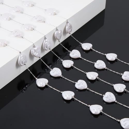 KYUNHOO 9.8 Feet Thin Paperclip Links Silver Stainless Steel Jewelry Chain on Spool Heart Necklace Imitation Pearl Chains for Making Crafts Finding Jewelry Supplies - color: Heart Silver