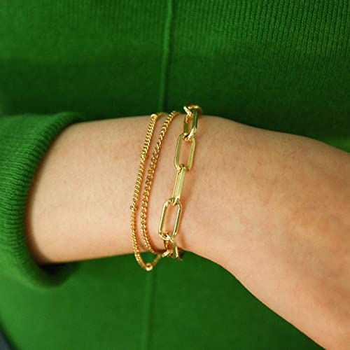 Waterproof Gold Chain Bracelet For Women Non Tarnish,14K Gold Plated Link Dainty Bracelets Stake Layered Bracelet Set Hypoallergen Gold Jewelry - color: Style-2
