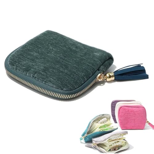 Travel Jewelry Organizer Case, Small Jewelry Pouch Bags with Zipper & Tassel, Travel Jewelry Case for Earrings Necklaces Rings Bracelets Brooches, Travel Gifts for Women - color: Dark Blue