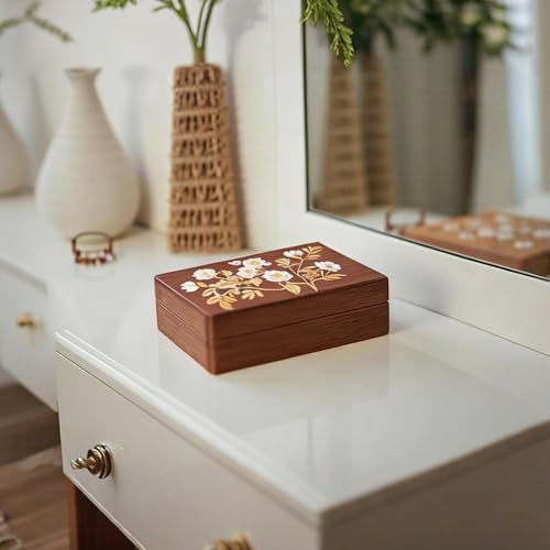 Travel Jewelry Case Small Wood Jewelry Organizer Jewelry Box for Women (Nut-Brown Print) - color: Nut-Brown Print