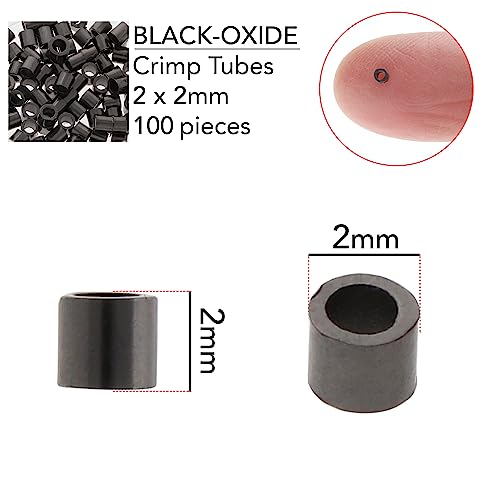 The Beadsmith Tube Crimp Beads, 2 x 2mm, 100 Pieces, Black Oxide Color, Uniform Cylindrical Shape, No Sharp Edges, Designed to Secure The Ends of Jewelry Stringing Wires and Cables