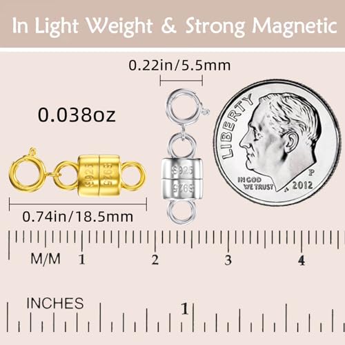 OHINGLT 925 Sterling Silver Magnetic Necklace Clasps and Closures,Gold and Silver Magnetic Clasp Converter for Jewelry Making Supplies,Chain Extender Connector for Small Necklace Bracelet - color: 8Pcs Gold & Silver