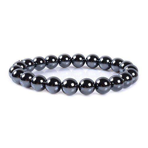 Justinstones 8mm Round Beads Stretch Bracelet 7 Inch Unisex - color: Black Hematite