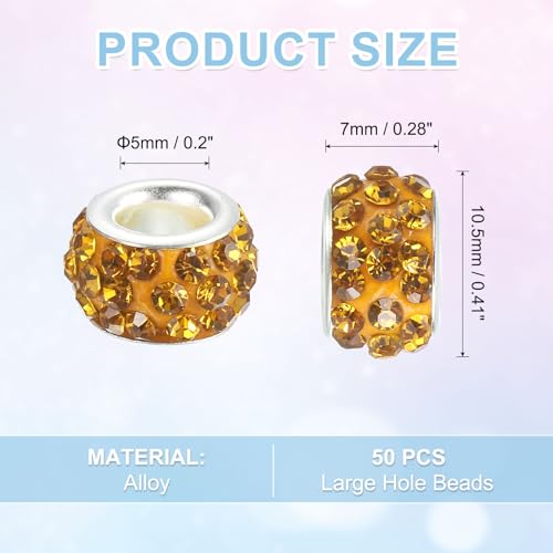 uxcell 50Pcs European Large Hole Beads, Rhinestone Craft Bead Crystal Charm Spacer Beads for Pens Bracelet Making Necklace DIY Craft, Golden Yellow - color: Golden Yellow