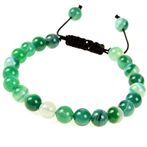 MASSIVE BEADS Natural Healing Power Gemstone Crystal Beads Unisex Adjustable Macrame Bracelets - color: Agate Green, size: 6mm