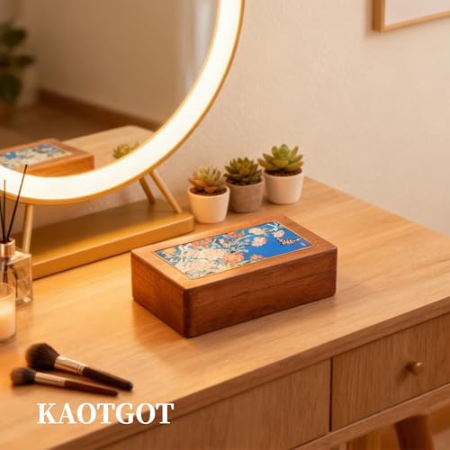 Travel Jewelry Case Small Wood Jewelry Organizer Jewelry Box for Women (Nut-Brown Print F) - color: Nut-Brown Print F