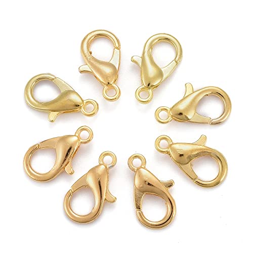 HDSupplies 100 Pieces - Lobster Clasps - Gold Tone - 16x8mm / 2mm Hole - color: Gold Tone, size: 16x8mm