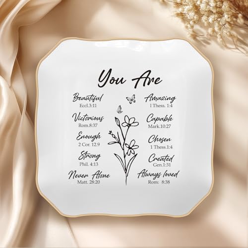 LITTLEBIGGER Christian Gifts – Bible Verses Jewelry Tray, Personalized Jewelry Dish, Spiritual and Religious Gifts for Women, Christian Faith-Based Gifts, Godmother Gift Ideas, Mothers Day Gifts - style: You Are-Wave Square