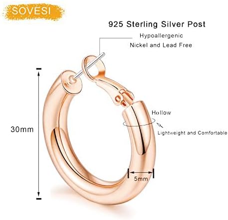 sovesi Chunky Gold Hoop Earrings for Women with 925 Sterling Silver Post, 14K Gold Plated Small Thick Gold Hoops Earrings for Women