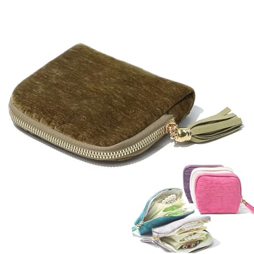 Travel Jewelry Organizer Case, Small Jewelry Pouch Bags with Zipper & Tassel, Travel Jewelry Case for Earrings Necklaces Rings Bracelets Brooches, Travel Gifts for Women - color: Green