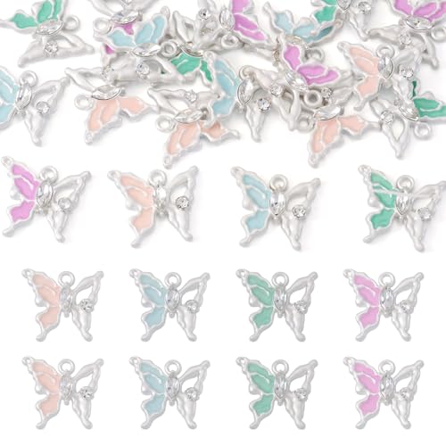 FASHEWELRY 20Pcs Alloy Crystal Rhinestone Butterfly Charms Gradient Color Enamel Butterfly Charms Platinum Plated Fairy Pendants for Earring Jewelry Making Necklace Bracelet Craft - color: Butterfly-Platinum Plated