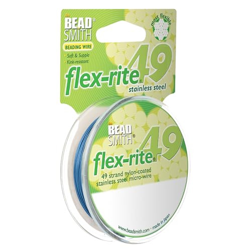 The Beadsmith Flex-Rite Beading Wire - 49-Strand Nylon-Coated Stainless-Steel Wire, 0.018" (0.45 mm) Dia, Blue, 30 ft Spool, Durable Necklace & Bracelet String, for Jewelry Making Supplies - color: Blue, size: .018” Dia - 30 ft
