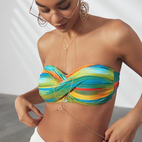Body Chain,Body Jewelry for Women,Sexy Layered Chest Chain,Layered Adjustable Waist Jewelry for Beach Accessories,Gold Plated Waist Chains - color: Gold-C