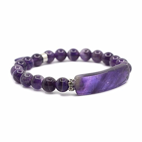 Justinstones Gem Semi Precious Gemstone Love Heart Charm Stretch Beaded Bracelet Unisex - color: Amethyst