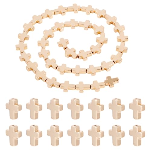 80 Pcs Hematite Cross Beads for Jewelry Making 8.5mm Natural Hematite Beads Small Cross Crucifix Bracelet Charms Gemstone Round Loose Bead for Women Men Bracelet Jewelry Making - color: Golden-Hematite