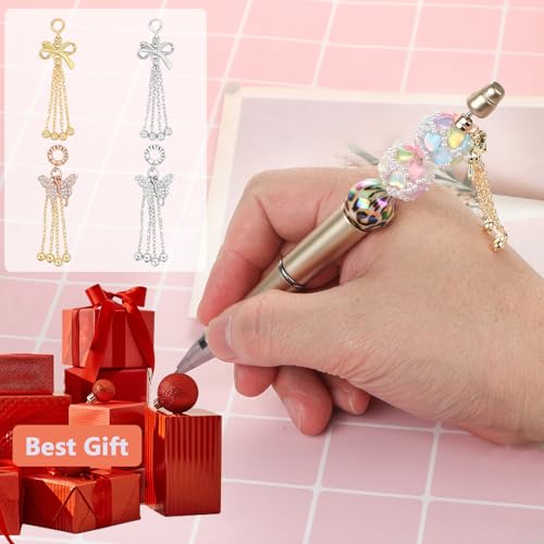 4Pcs Butterfly Rhinestone Tassel Chain Beads for Pens Butterfly Alloy Focal Spacer Beads for DIY Craft Beadable Pens Bracelet Necklace Earrings Keychain Jewelry Making - color: Alloy Butterfly Tassel