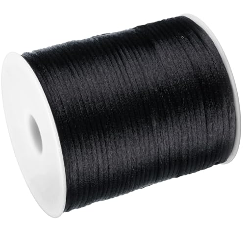 2mm x 300Feet Satin Nylon Cord, Silky Smooth Nylon String for Jewelry Making Bracelet Necklaces Beading Thread Rattail Macrame Kumihimo Chinese Knot Craft (Black) - color: Black