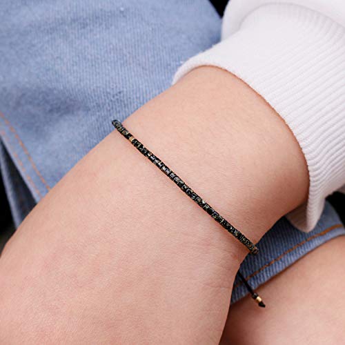 KELITCH Adjustable turquoise bead bracelet single color knitting friendship bracelet fashion jewelry daily wear gift (28 color selection) - color: Mix Black 04B