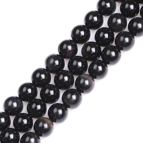 GEM-Inside Natural 12mm Black Obsidian Gemstone Loose Beads Round Energy Power Beads for Jewelry Making 15" - color: Black Obsidian, size: 12mm