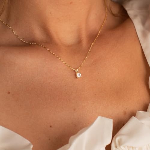 Mothers Day Gifts - Dainty Silver Gold Necklaces for Women Cute Station Choker Simulated Diamond Necklace Simple Layering CZ Necklace Trendy Jewelry Gifts - color: Gold, style: Square