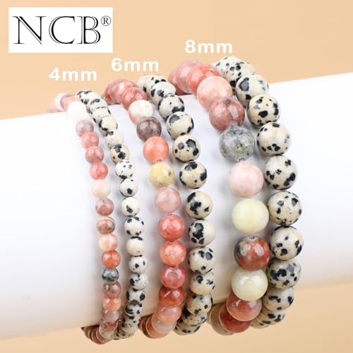 NCB 2.3-Piece 4mm Natural Crystal Gemstone Stretch Bracelets – Handmade Reiki Energy Healing Jewelry for Meditation,Yoga, Unisex - color: 2PCS ( Dalmation Jasper+Red Plum Blossom Stone ), size: 8mm