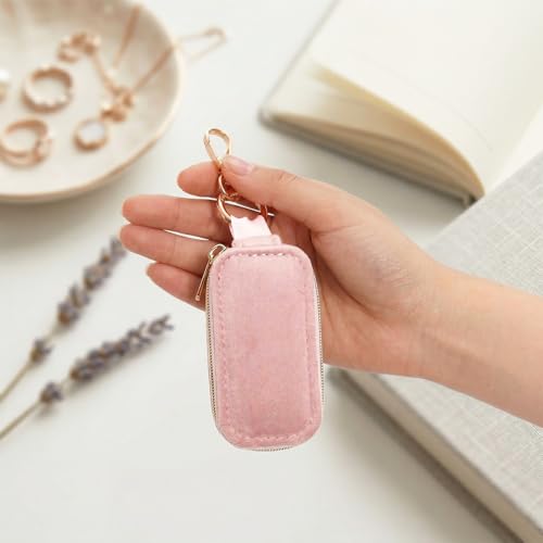 Velvet Mini Travel Jewelry Case Small 2-in-1 Ring Holder Box Keychain Portable Storage Clutch Organizer Gift for Women Earrings Necklace Wedding Party Outdoor