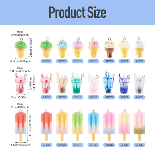Craftdady Resin Plastic Miniature Food Snack Pendants Charms Ice Drink Juice Pendants Cute Bottle Fruit Keychain Charms Hang Ornament for DIY Craft Earring Bracelet Necklace Jewelry Making - color: Mixed Color Ice Cream