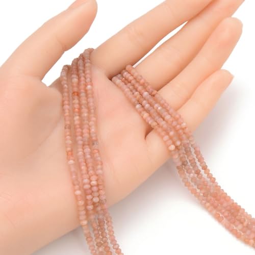 Adabele 15 Inch Natural Pink Moonstone Healing Gemstone 3mm x 2mm Tiny Small Faceted Round Rondelle Loose Beads Stone Spacer (170-180pcs) for Craft Jewelry Making GK-A6 - color: Pink Moonstone, size: 3mm x 2mm - 15 inch/1 strand