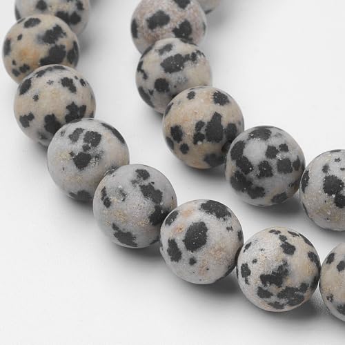45Pcs Natural Dalmatian Jasper Beads 8mm Round Natural Gemstone Beads Frosted Spacer Loose Bead for DIY Craft Bracelet Necklace Earrings Jewelry Making Supplies - color: Natural Dalmatian Jasper-Frosted