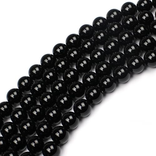 MJDCB Natural Stone Bead Black Onyx Gemstone Loose Beads for Jewelry Making Bracelet Necklace 4mm - color: Black Agate, size: 4mm