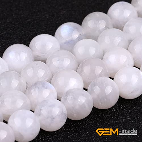 Gem-Inside 6MM Natural Blue Rainbow Moonstone AAA Grade Genuine Gemstone Beads for Jewelry Making 15" - color: Aaa White Moonstone, size: 6mm