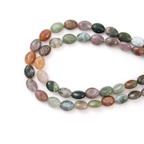 6×8mm Natural Indian Agate Gemstone Loose Beads Flat Oval Healing Crystal Loose Stone Beads for Jewelry Necklace Bracelet Earring Craft - color: Indian Agate