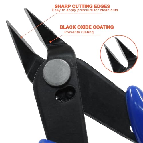 Murtenze 3 Pack 170ii Wire Flush Snips Micro Wire Cutters, Blue Nippers Diagonal Cutters 3D Printer Filament Pliers Tool for Cutting Electronics,Wires(5 Inch, Dark Blue) - color: Dark Blue