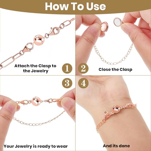 Magnetic Clasps for Necklaces in 925 Sterling Silver Magnetic Necklace Clasp 14K Rose Gold Plated Round Jewelry Lock with Lobster Clasp Women 2.50 Grams Gifts - color: Rose Gold