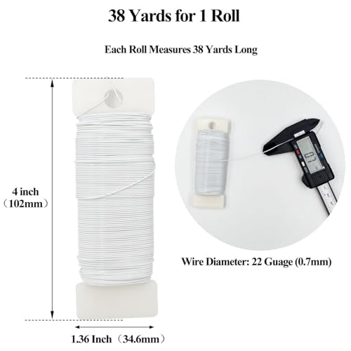 22 Gauge White Metal Floral Wire, 38 Yards/35 Meters,for Christmas Wreaths,Tree Decoration,Flower Arrangement,Craft Wire,Flower Wire,Garden Wires,Flowers Bouquet Accessories,Jewelry Wires DIY - size: 22Gauge-White-1P/38Yards