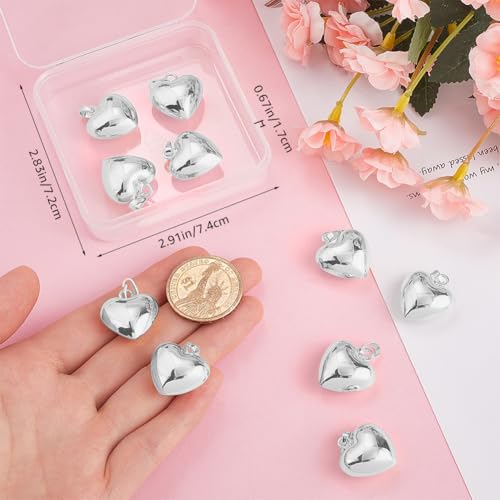 Beebeecraft 10Pcs 925 Sterling Silver Plated Heart Charms Metal Brass Love Heart Puffy 3D Shaped Pendant Charm for Jewelry Making Valentine DIY Crafts Necklace (20x20.5x10mm) - color: Silver, size: 20x21x10mm
