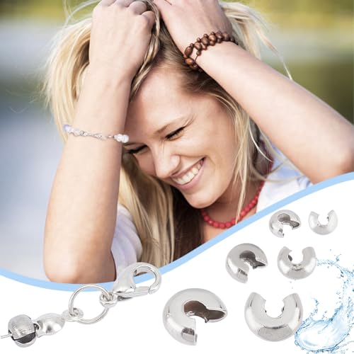 UNICRAFTALE 180Pcs 3 Sizes 304 Stainless Steel Crimp Beads Knot Covers Half Round Open Beads End Tip Metal Small Beads for DIY Bracelet Jewelry Craft Making - size: 4/5.5/8.2mm