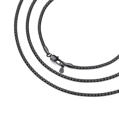 Bestyle 18K Gold Plated/Silver/Black Chain for Men, Hypoallergenic 2/4/6/8mm Stainless Steel Flat Link Chain Necklace for Men & Women Hip Hop Jewelry, 14-30" - color: 2mm-Black, size: 18 Inch