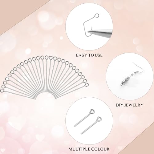 Junkin 1400 Pcs Eye Pins Mix Jewelry Findings 0.63 * 0.79 * 1.18 in Open Eye Head Pins Findings for Jewelry Making DIY Necklace Bracelets (Silver) - color: Silver