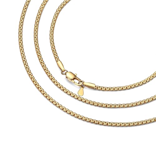Bestyle 18K Gold Plated/Silver/Black Chain for Men, Hypoallergenic 2/4/6/8mm Stainless Steel Flat Link Chain Necklace for Men & Women Hip Hop Jewelry, 14-30" - color: 2mm-Gold, size: 22 Inch