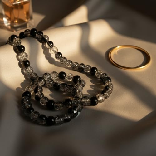 DandS ltd Crackle Lampwork Glass Beads for Jewelry Making, Black & Clear, Vibrant DIY Bracelets, Necklaces, Beading Supplies & Craft Kits for Handmade Jewelry, 80pcs 0.39 inch (10mm), #J236-10 - color: Black & Clear