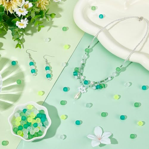 PH PandaHall 200pcs 8mm Frosted Glass Beads 5 Colors Round Green Bracelet Bead Transparent Frosted Crystal Beads Glass Jewelry Loose Bead for Summer Beading Necklace Bracelet Jewelry Crafts Making - color: Green