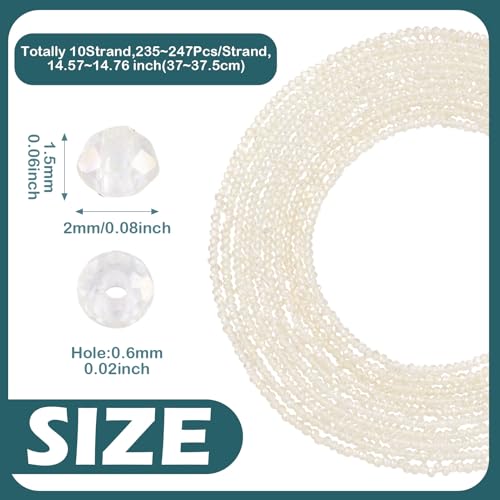 FASHEWELRY 10 Strands Briolette Crystal Glass Beads 2mm Rondelle Faceted Glass Spacer Beads Full Rainbow Plated for Necklace Bracelet Jewelry Making (Champagne Yellow) - color: Champagne Yellow, size: 2mm
