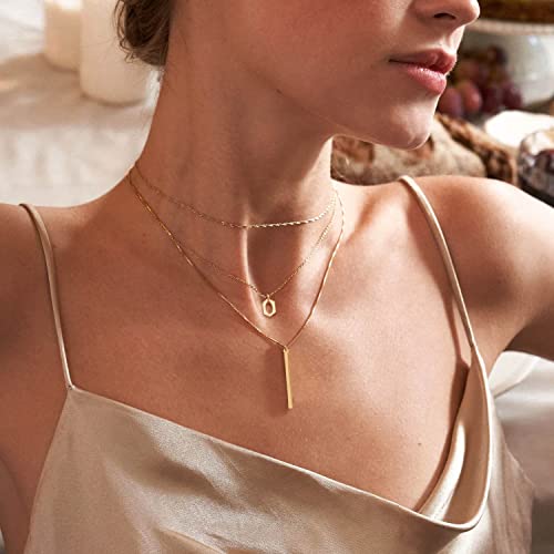Aisansty Dainty Layered Choker Necklaces Handmade Coin Tube Star Pearl Pendant Multilayer Adjustable Layering Chain Gold Plated Necklaces Set for Women - color: Gold, style: Gold-Lip&Bar