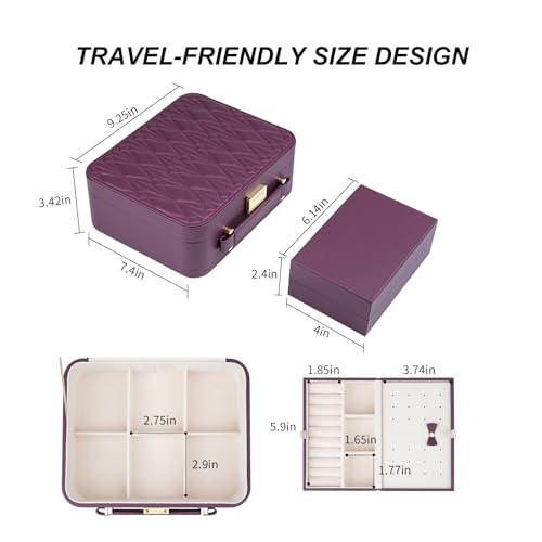 Travel Jewelry Case Organizer, Large Travel Jewelry Organizer, Travel Jewelry Box and Portable Travel Jewelry Case, Burgundy Red - color: Exquisite Wine Red