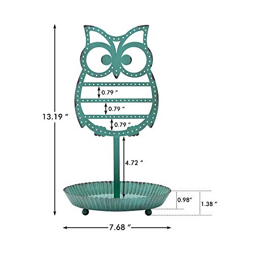 NIKKY HOME Earring Holder Stand Hanging Organizer Metal Jewelry Tree Cute Owl Ear Stud Holder Table Top Tower Rack with Ring Tray for Women Girls (134 Holes), Teal - color: Teal