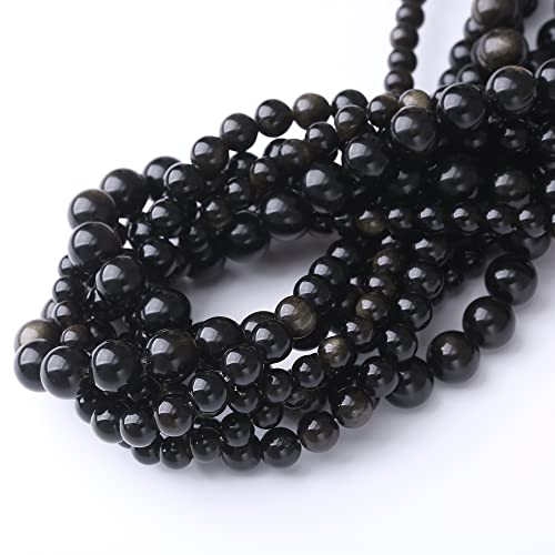 12MM Black Golden Obsidian Round Loose Beads Natural Gem Beads Crystal Energy Stone Beads for Jewelry Making DIY Bracelet Necklace - color: Black Golden Obsidian, size: 12mm